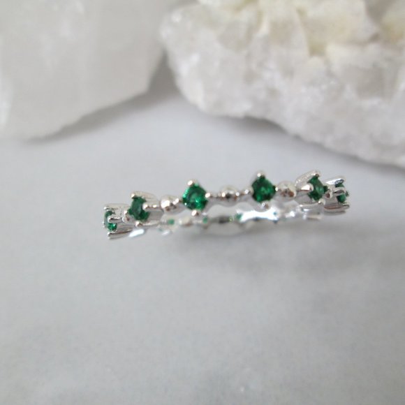EMERALD 925 Sterling Silver Thin Eternity Band>Wedding, Birthstone, Non Tarnish - Picture 4 of 5